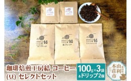 【ふるさと納税】珈琲焙煎工房結 コーヒー(豆) セレクトセット(コーヒー (豆) 100g×3袋 ＆ ドリップコーヒー (粉) 10g×2個)