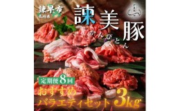 【ふるさと納税】【8回定期便】諫美豚おすすめバラエティセット3kg / 諫美豚 豚肉 肩ロース ステーキ モモ 切り落とし ハンバーグ ロース