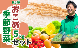 【ふるさと納税】令和5年産 東松山市産 おいしいコシヒカリ5kgと季節野菜のセット （ 白米  新鮮 野菜 詰め合わせ 東松山 こしひかり ）