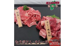 【ふるさと納税】＜牛肉カレー用＞信州蓼科牛の厳選部位切落しセット600g(300g×2パック)御代田町古越牧場産【1297012】