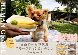 【ふるさと納税】FB022 　犬の無添加おかず☆燻製の香りがたまらないスモークチキン＆いのししソーセージ【12回定期便】