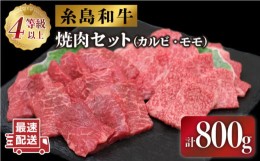 【ふるさと納税】JA糸島 黒毛和牛 焼肉 セット カルビ モモ 800g 糸島市 / JA糸島産直市場 伊都菜彩 [AED008]