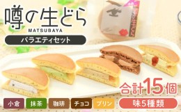 【ふるさと納税】噂の生どらバラエティセット15個入( 小倉 プリン 抹茶 珈琲 チョコ )【 生どら どらやき どら焼き 5種 各3個 お菓子 詰