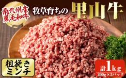 【ふるさと納税】a5-190 牧草育ちの里山牛100％使用！粗挽きミンチ 計1kg