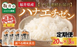 【ふるさと納税】【先行予約】【令和6年産・新米】定期便 ≪3ヶ月連続お届け≫ 【選べる精米具合】 ハナエチゼン20kg×3回 計60kg 〜本原