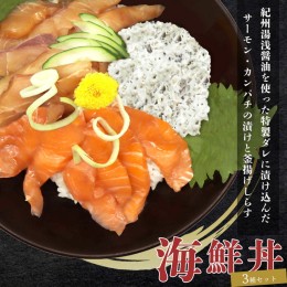 【ふるさと納税】紀州湯浅醤油を使ったサーモンとカンパチの漬け＆釜揚げしらすの 海鮮丼 3種セット 計300g｜ 風味 濃厚 個別包装 ※着日