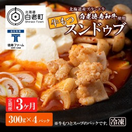 【ふるさと納税】定期便 3ヶ月 白老牛 もつ スンドゥブ 4パック 韓国料理