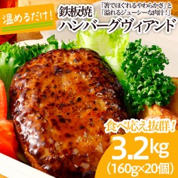 【ふるさと納税】食べ応え抜群！JGハンバーグヴィアンド 3.2kg(160g×20個) FZ22-405