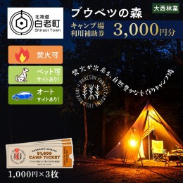 【ふるさと納税】キャンプ場 利用補助券 ブウベツの森 北海道 白老町 （3000円分）