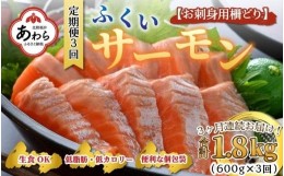 【ふるさと納税】【先行予約】《定期便3回》ふくいサーモン 柵どり 150g×4パック 計600g ＜鮮度抜群！真空冷凍＞ ／ 生食OK 刺身 鮭 国