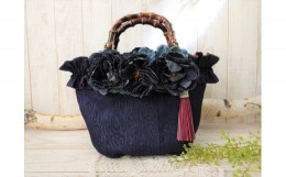 【ふるさと納税】畳へり デニムのお花バッグ / 伝統 織物 カバン