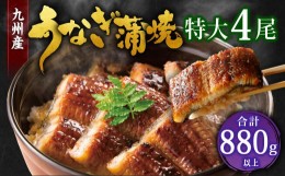 【ふるさと納税】【丑の日／配達日指定可能】九州産 うなぎ 蒲焼 特大4尾 計880g以上 (1尾あたり220〜235g)