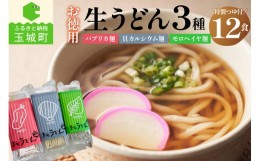 【ふるさと納税】お徳用(簡易包装) 生うどん3種12食詰め合わせセット