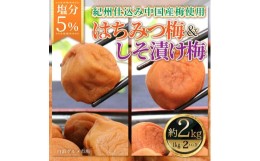 【ふるさと納税】紀州仕込み（中国産梅）はちみつ＆しそ漬け塩分５％（１kg×各１パック）【白浜グルメ市場】