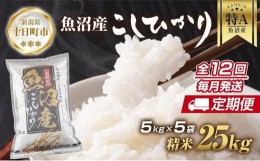 【ふるさと納税】【定期便】新潟県 魚沼産 コシヒカリ お米 25kg×計12回 精米済み 年間 毎月発送 こしひかり（お米の美味しい炊き方ガイ