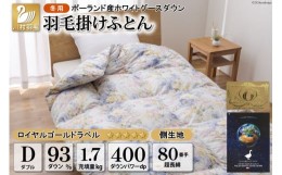 【ふるさと納税】羽毛布団 掛け布団 グース93％ 【ダブル】 1.7kg ポーランド産 80番手サテン 青系 柄おまかせ / 川村羽毛 / 山梨県 韮崎