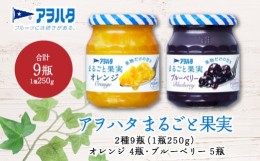 【ふるさと納税】 ジャム　ブルーベリー 5瓶／ オレンジ 4瓶　 まるごと果実 2種9瓶（1瓶250g）　アヲハタ