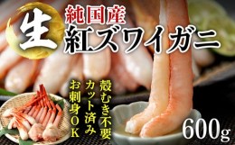 【ふるさと納税】【のし：不要】 刺身もOK！越前産 カット済み紅ズワイガニ600g＜熨斗も可＞カニポーション（ハーフ）足棒+かに肩+蟹爪+