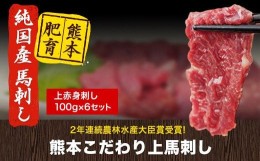 【ふるさと納税】馬刺し 上赤身 ブロック 国産 熊本肥育 冷凍 生食用 たれ付き(10ml×6袋) 100g×6セット 肉 期間限定 絶品 牛肉よりヘル