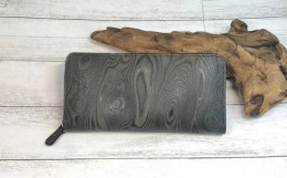 【ふるさと納税】木目調の漉き模様革フルラウンドファスナー財布（黒）