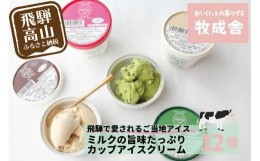 【ふるさと納税】＜牧成舎＞ 飛騨の牛乳屋が作る ミルクの旨味たっぷり カップアイスクリーム （12個入り）  | デザート 牧場 アイス 人