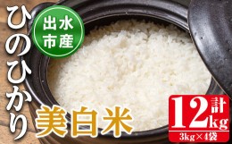 【ふるさと納税】i501 令和5年産！鹿児島県出水市産ひのひかり美白米＜3kg×4袋・計12kg＞ 米 12kg お米 白米 ヒノヒカリ 美白米 自家脱