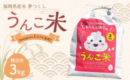 【ふるさと納税】うんこ米 精白米 3kg 福岡県産米 夢つくし 無洗米  お米