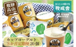 【ふるさと納税】【定期便3か月】飛騨のカップヨーグルト20個セット 毎月1回お届け 乳製品 ヨーグルト2種類 セット 詰合せ 牧成舎 TR3750