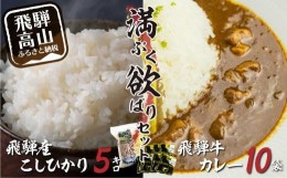 【ふるさと納税】飛騨牛カレー（160ｇ×10袋）と飛騨産こしひかり5kg 満腹欲ばりセット | 飛騨牛 カレー レトルト 加工食品 白米 米 飛騨