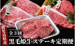 【ふるさと納税】【全３回定期便】黒毛姫牛ステーキ定期便(Meatyou/Z065-292)牛肉 和牛 鹿児島県産 国産