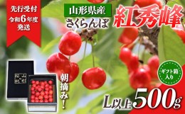 【ふるさと納税】【先行受付 令和6年度発送】山形県産 朝摘みさくらんぼ 紅秀峰500g ギフト箱入り FSY-0346