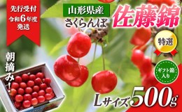 【ふるさと納税】【先行受付 令和6年度発送】山形県産 朝摘みさくらんぼ特選佐藤錦500g ギフト箱入り FSY-0347