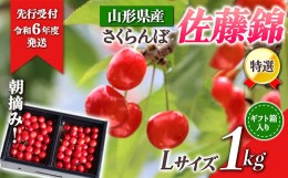 【ふるさと納税】【先行受付 令和6年度発送】山形県産 朝摘みさくらんぼ 特選佐藤錦1kg ギフト箱入り FSY-0348