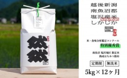 【ふるさと納税】【定期便】無洗米5kg x 全12回　南魚沼産コシヒカリ　然然