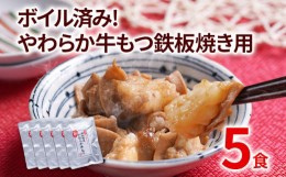 【ふるさと納税】ボイル済み！やわらか牛もつ鉄板焼き用 5パック 九州 お取り寄せ 非常食 備蓄 防災 保存食 常温保存 レトルト食品 煮込