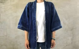 【ふるさと納税】【インディゴ染め】刺し子着物ジャケット [半袖・濃色] ／ サイズ小【デニム ジーンズ ジャケット 服飾 服お洒落 岡山県