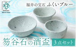 【ふるさと納税】ふくいブルー酒盃3点セット【軽い 青石 笏谷石 職人 食器 石 保温 保湿 工芸品 陶器 軽量 ふくいブルー】[C-023003]