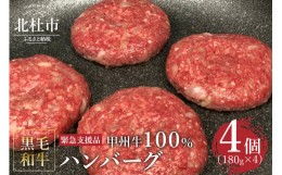 【ふるさと納税】【緊急支援品】甲州牛100%ハンバーグ　180g×4ヶ 〈山梨県北杜市産黒毛和牛〉