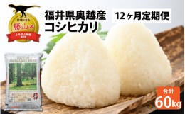 【ふるさと納税】【12ヶ月連続定期便】令和5年産 福井県産奥越コシヒカリ5kg ×1袋（5kg × 12ヶ月） [K-015031]