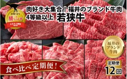 【ふるさと納税】【肉の定期便×12回コース】肉好き大集合！若狭牛 食べ比べ 定期便！【福井のブランド牛肉】【4等級以上】| 焼き肉 すき