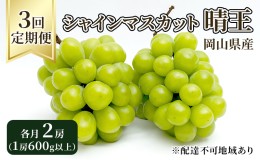 【ふるさと納税】ぶどう 定期便 2024年 先行予約 シャイン マスカット 晴王 各月2房（1房600g以上） 3回コース マスカット ブドウ 葡萄  