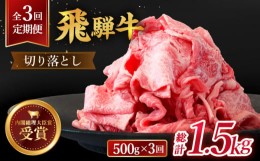 【ふるさと納税】【 3回 定期便 】【 飛騨牛 】 切り落とし 総計 1.5kg  ( 1回あたり )  500g ( 250g × 2 )   牛肉  国産 ブランド牛 和