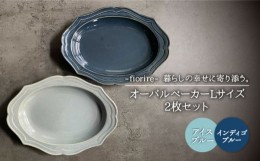 【ふるさと納税】【美濃焼】fiorire-フィオリーレ- オーバルベーカー Lサイズ 2枚セット（indigoblue×iceblue）【Felice-フェリーチェ-