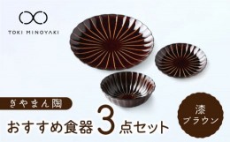 【ふるさと納税】【美濃焼】ぎやまん陶 おすすめ食器 3点セット 漆ブラウン【カネコ小兵製陶所】【TOKI MINOYAKI返礼品】プレート ボウル