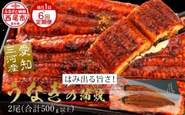 【ふるさと納税】国産 うなぎ 三河産【定期便】「超おばけ蒲焼き２尾（合計500ｇ以上）」×6回（隔月1回　1年間）A134-114  うなぎ 本格 