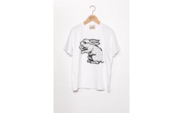 【ふるさと納税】直植毛フロッキーTシャツ　ウサギ白　(Mサイズ)