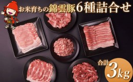 【ふるさと納税】高級 ブランド 錦雲豚 たっぷり 3kg 詰め合わせ 6種 セット お米育ちの 錦雲豚 しゃぶしゃぶ 生姜焼き 丼 バラ ロース 