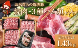 【ふるさと納税】お米育ちの錦雲豚 焼肉ギフト セット 焼肉用1kgと3種のハム類セット ブランド豚 九州産 大分県産 国産 冷凍 送料無料