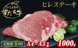 【ふるさと納税】定期便 3回お届け すだち牛黒毛和牛（ヒレ）1kg