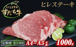 【ふるさと納税】定期便 12回お届け すだち牛黒毛和牛（ヒレ）1kg